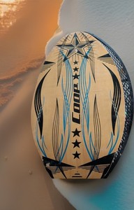 Coop 2013 Skimboard 35"x20" Wooden Skim Board Hydro Skim Black Stars Blue Stripe