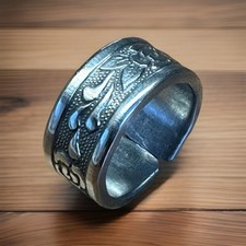 Vintage Spoon Ring Handmade Size 7.5 Bohemian Floral Stainless Steel Wrap Band