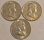 Lot of 3 - 1954 Franklin Half Dollars - 90% Silver -  High Luster