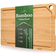 Large Natural Bamboo Cutting Board with Deep Juice Groove for Kitchen Chopping