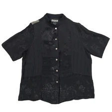 Citron Santa Monica Blouse Womens Sz L, Silk Satin Floral Patchwork Jacquard