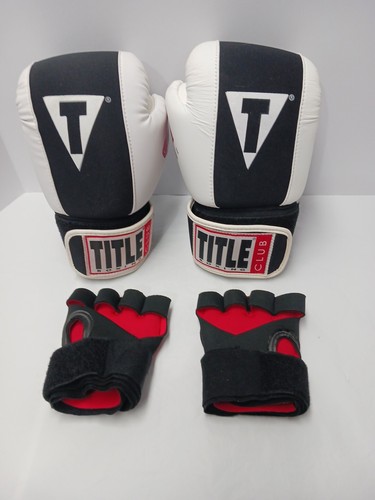 TITLE BOXING CLUB GLOVES GEL ENFORCED LINING BLACK WHITE 12OZ. W/extras See Pics - Picture 3 of 16