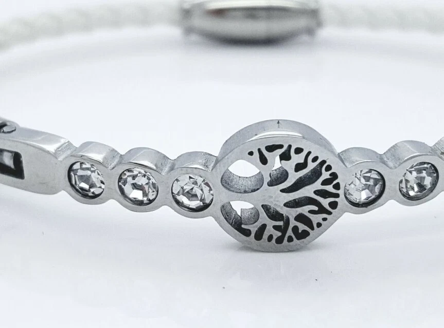 Pulsera Árbol de la Vida de Cuero Tejido para Mujer con Cierre de Acero Inoxidable Blanco 20cm Foto 3 de 4