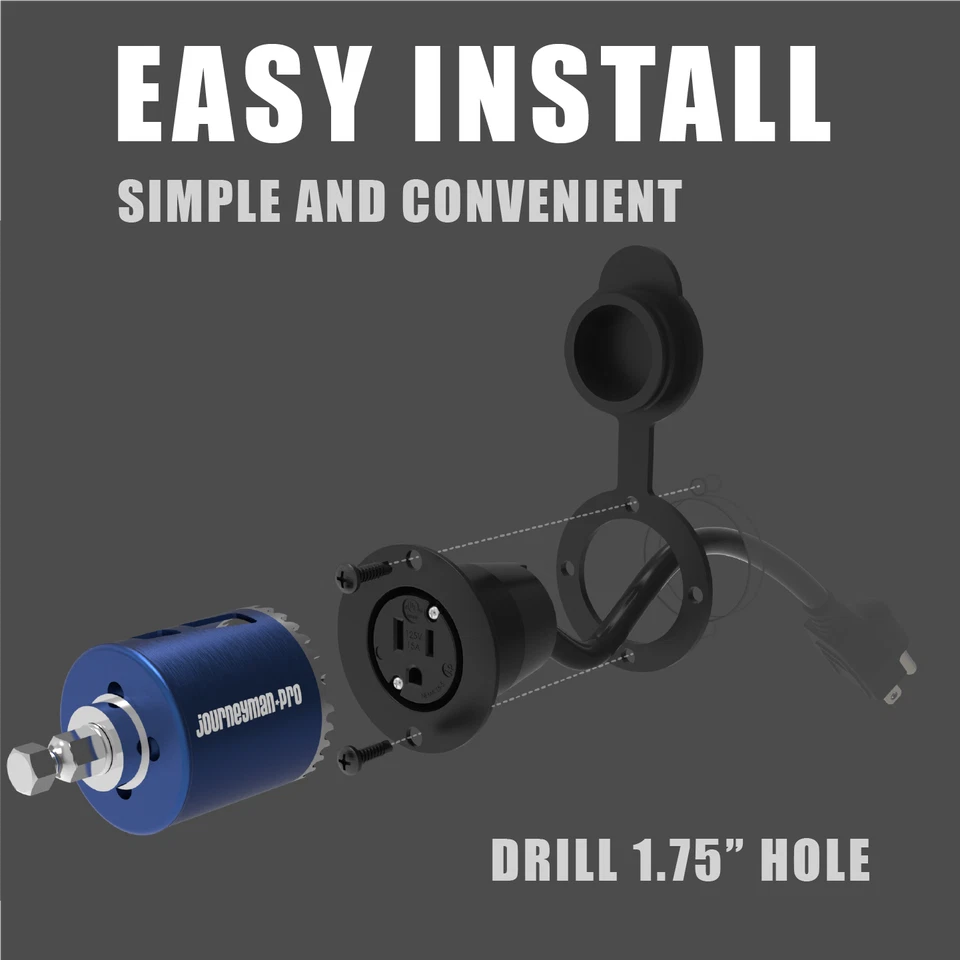 Enchufe y cubierta impermeable con brida exterior 15 amperios 125 V CA, con cable de 20" Foto 3 de 4