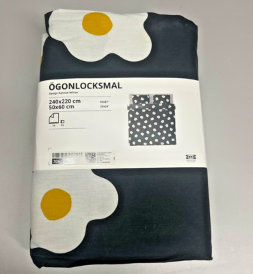 IKEA OGONLOCKSMAL Duvet Cover 2 Pillowcases Black White Yellow