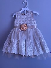 Flower Girl Dress, Ivory Cashmere  Peach Floral, Knee Length, 24M