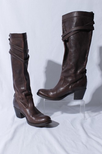 Frye Jane 76396 Women's Tall Strappy Dark Brown Leather Riding Boots 7B - Picture 2 of 7
