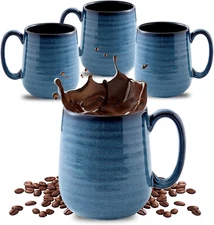 Coffee Mugs Set of 4, 15 Ounce Porcelain Mug Set with Handle for Morning Coffee