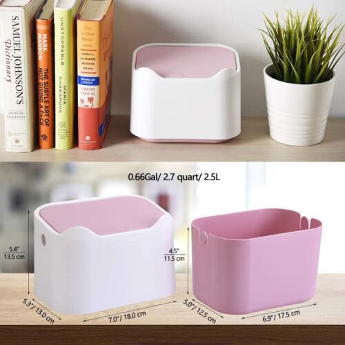 Desk Bin Trash Can with Lid, Mini Portable Table Waste Bin Desktop Dustbin White - Picture 4 of 8