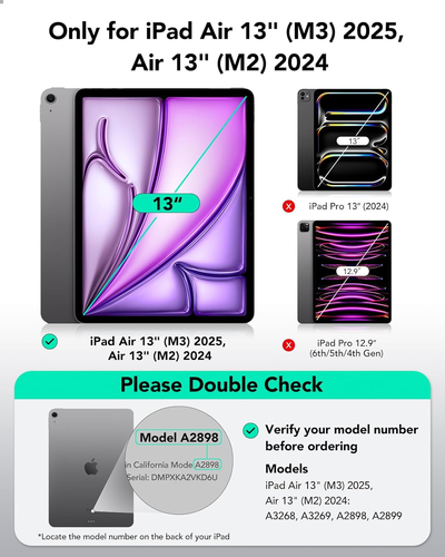 for Ipad Air 13 Inch Case M3/M2 (2025/2024), Vertical Stand Cover, Multi Stand A - Picture 2 of 12