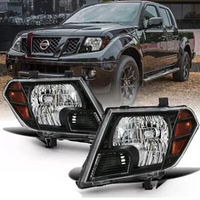 Pair Headlamps Driver & Passenger For 2009-2021 Nissan Frontier Black Headlights