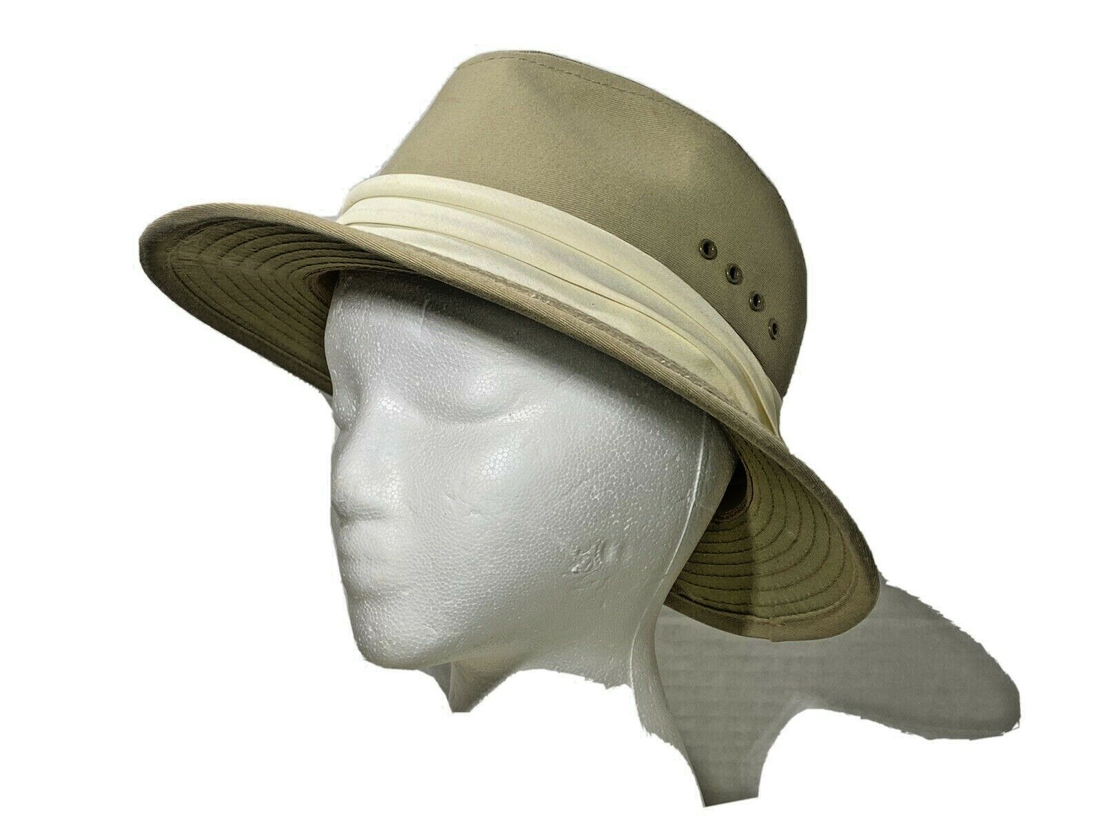 Vintage Tan Brown Canvas Fedora Hat for Men with 4 Vent Holes USA Medium-image