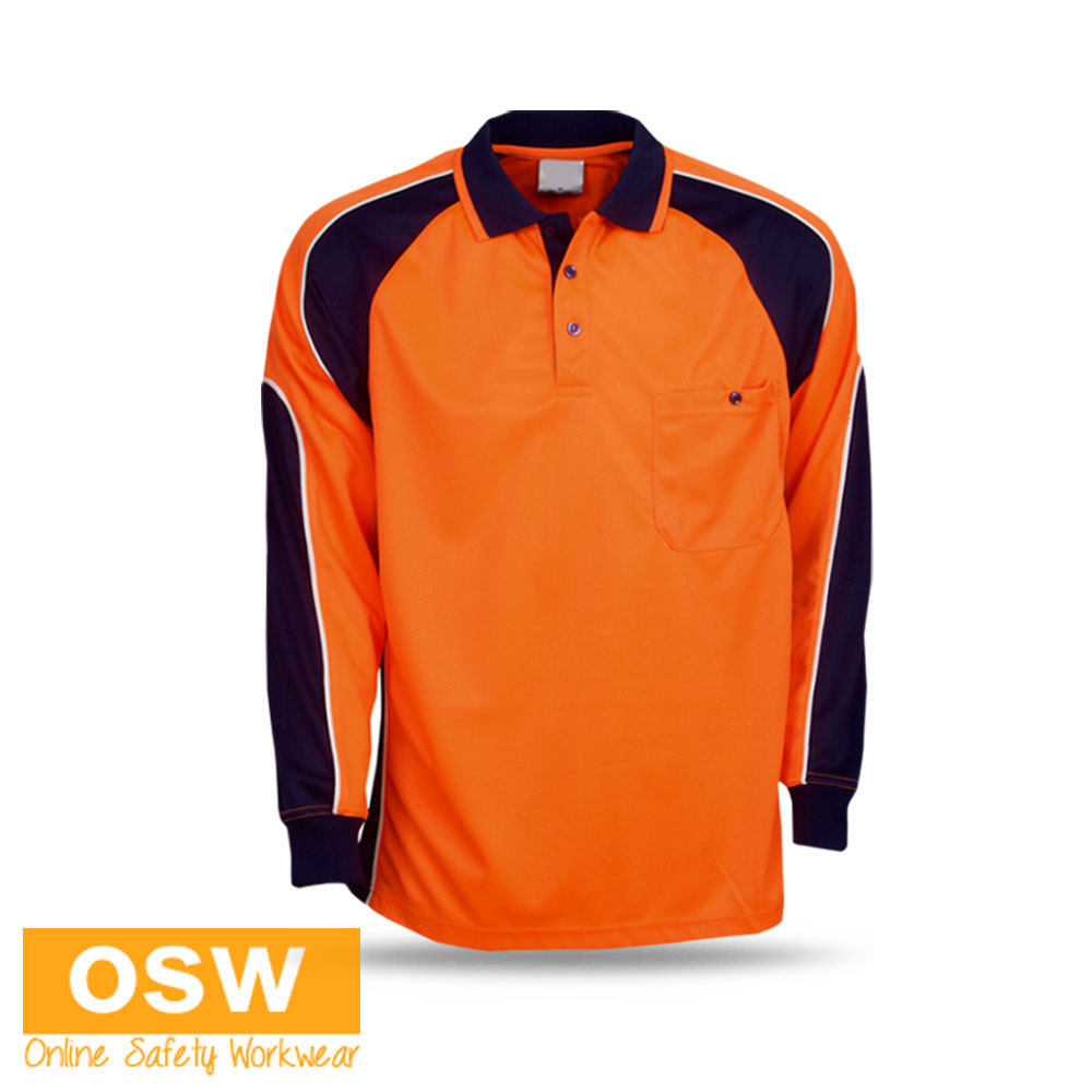 3 X HI VIS COOL BREEZE YELLOW/ORANGE LONG SLEEVE POLO WORK TRADIE