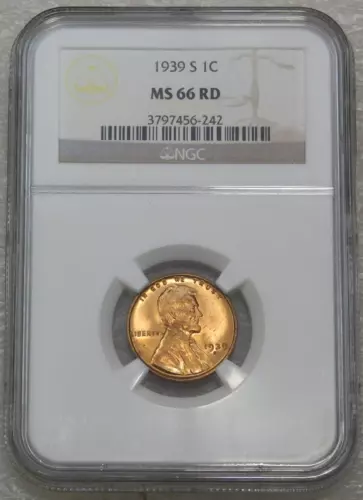 1939-S Lincoln Cent NGC MS66RD Bright Red with Strong Luster, PQ #M80Z