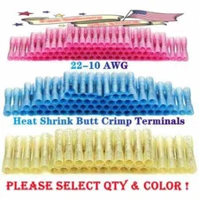 100/200X Waterproof Heat Shrink Butt Electrical Wire Connectors Crimp Terminals