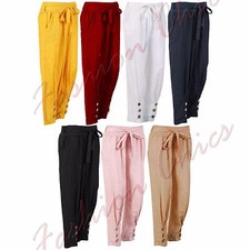 LADIES ITALIAN LAGENLOOK QUIRKY BOHO COMFY 2 POCKET LINEN PANT TROUSER 3 BUTTON