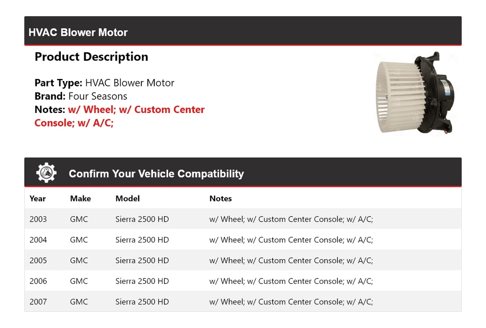 For 2003-2007 GMC Sierra 2500 HD HVAC Blower Motor 4 Seasons 2004 2005 2006 - Image 2 of 4