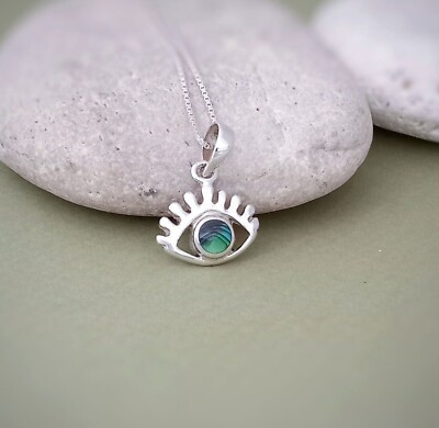 Schutzauge Anhänger in Sterling Silber und Abalone, Glücksbringer Türkisches Auge