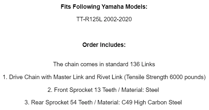 Kit de cadena de transmisión y piñones Caltric para Yamaha TT-R125L TT-R125LE 2002-2020 Foto 2 de 2