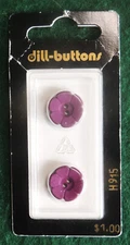 2pc Dill-Buttons of America #H915 Plastic 5/8" (15mm) Purple 2-Hole Flower New