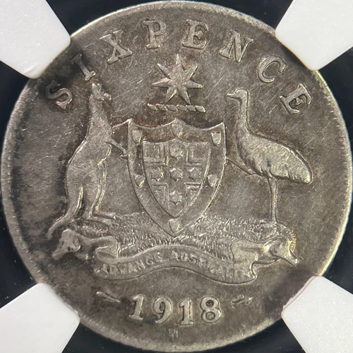 AUSTRALIA. 1918, Sixpence, Silver, M - NGC VF35 - KGV, Key Date, Melbourne