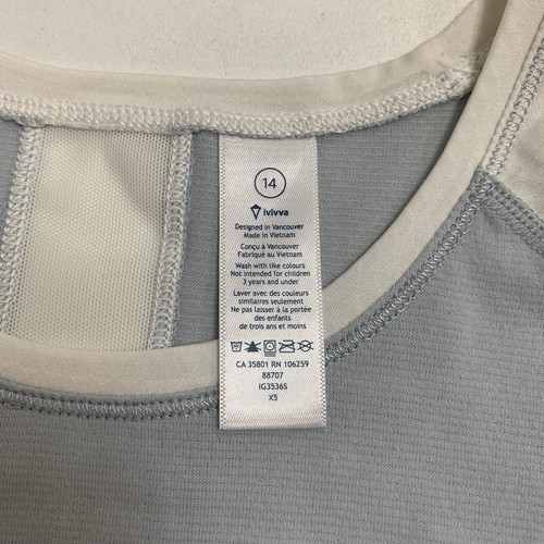 Ivivva Shirt Girls Youth 14 Silver White Mesh Panel Raglan Sleeve Lululemon Tee - Picture 8 of 10