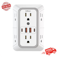 6 Outlet Extender Surge Protector Multi Plug Wall Adapter USB Charger Ports with