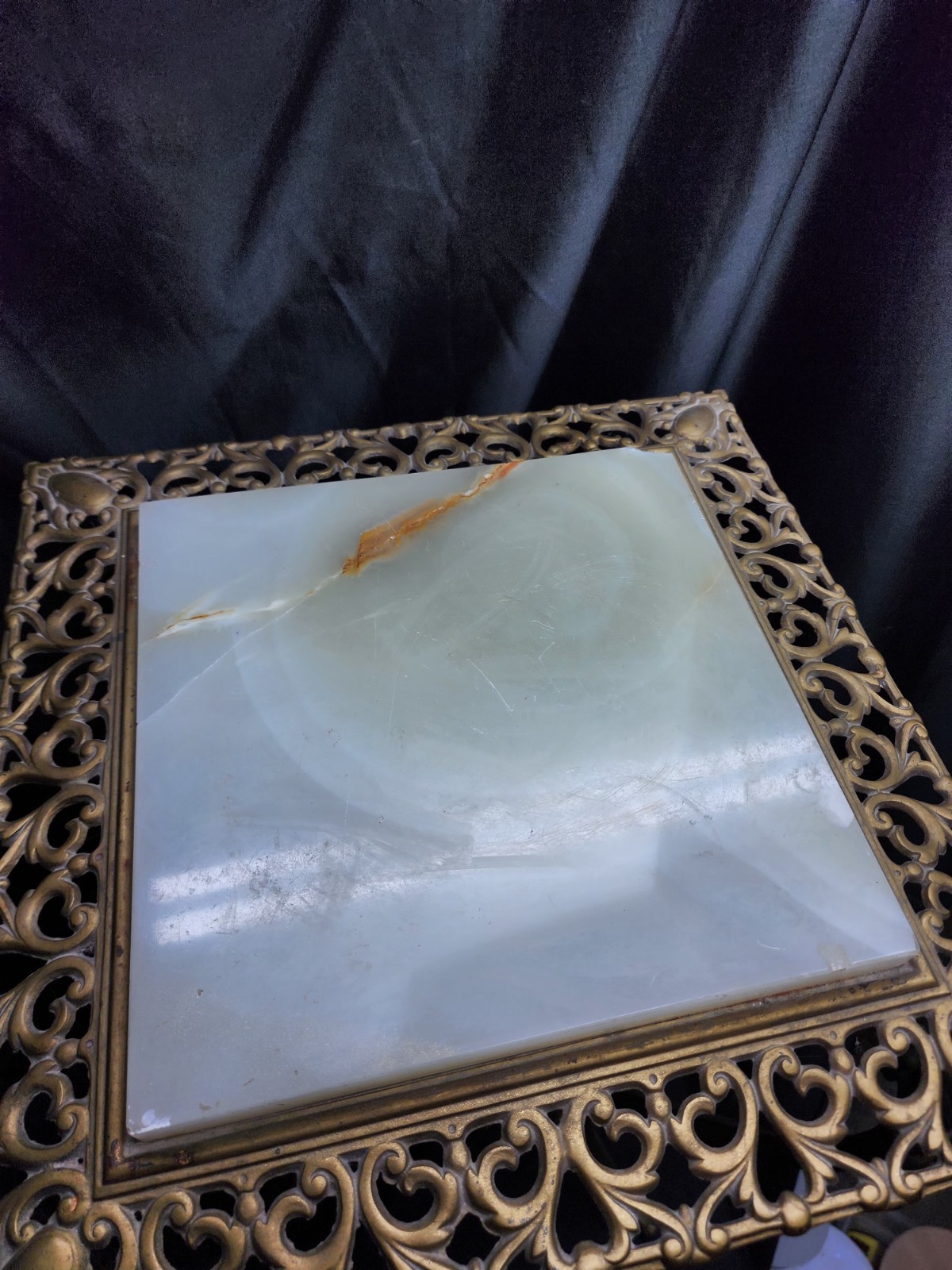 30" VICTORIAN SOLID BRASS AND ONYX PLANT STAND c1890 Green African Jade 