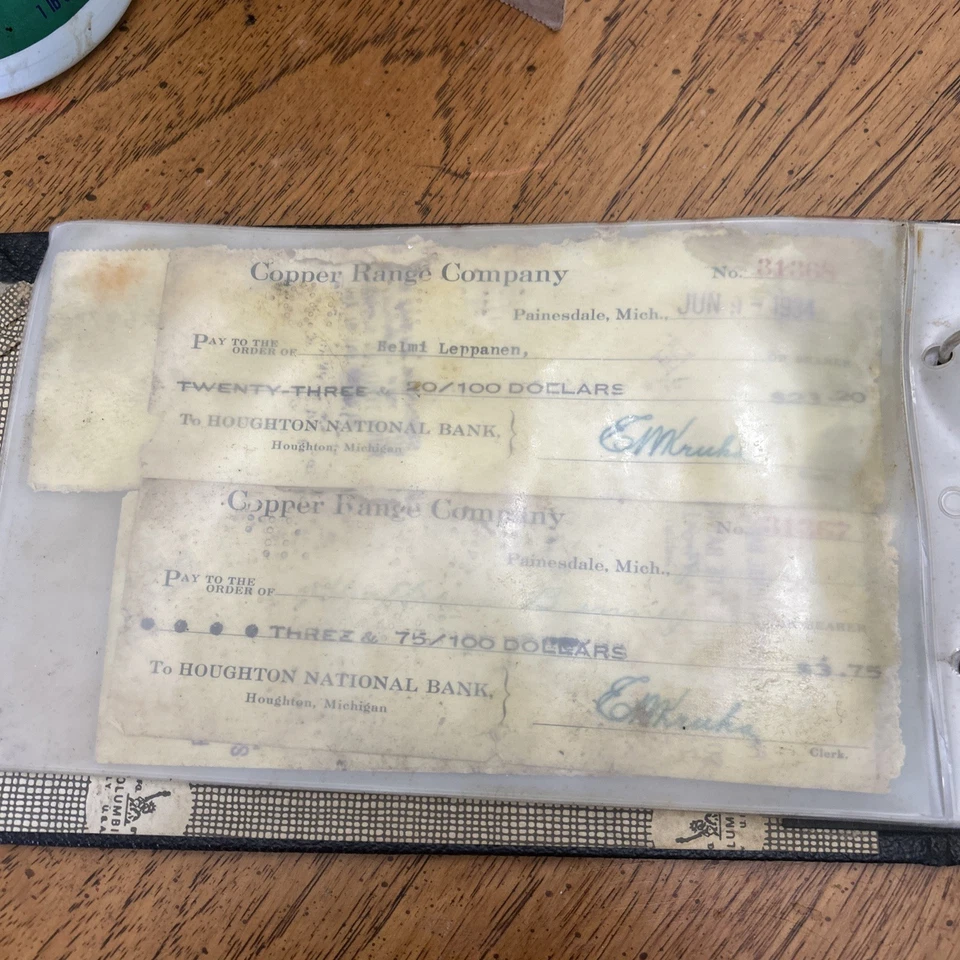 Cheques de pago de minas Copper Range Company de la década de 1930 Foto 2 de 4