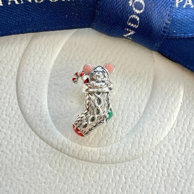 Authentic Pandora Silver Festive Mouse Stocking Christmas Red Pink Charm #792366
