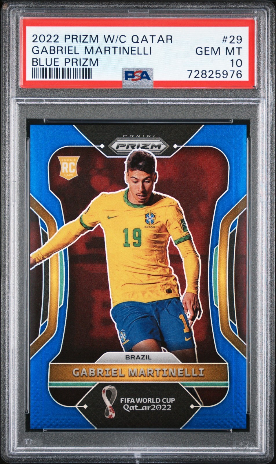 2022 PRIZM WORLD CUP QATAR GABRIEL MARTINELLI BLUE PRIZM RC /299 #29 PSA 10