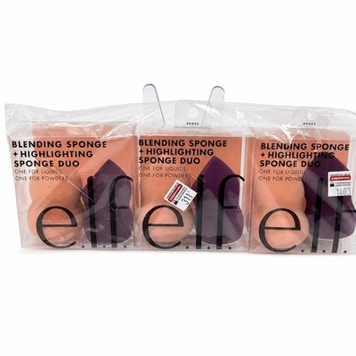e.l.f. Blending & Highlighting Sponge Duo, Multi-Sided Makeup Sponges, 3 pack