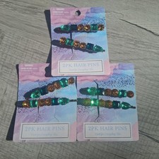 3" Crystal Hair Pins Gemstone Jeweled Bobby Pin Orange Green Decorative Hair