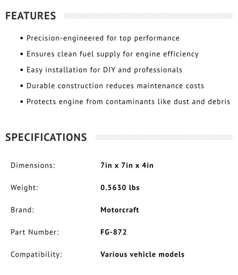 НОВЫЙ топливный фильтр Motorcraft FG-872 — FORD, LLINCOLN, MAZDA, MERMERCURY. - Изображение 3 из 4