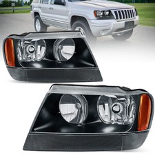 2x Black Housing Headlights Assembly Amber Corner For 99-04 Jeep Grand Cherokee 2x Black Housing Headlights Assembly Amber Corner For 99-04 Jeep Grand Cherokee