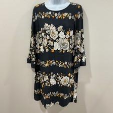 Old Navy Gray Floral Tunic Dress Sheath Shift Cottagecore Bell Sleeve Size M
