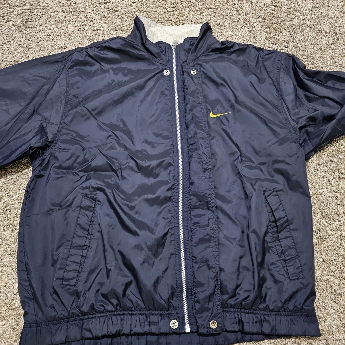 Vintage 90's Nike Gold Swoosh Logo Navy Blue Windbreaker Track