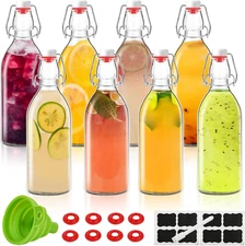 8 Pack Flip Top Glass Bottle 12 Oz,Swing Top Glass Bottles 12Oz with Airtight Li