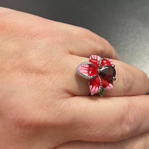 PRETTY FLOWER FLORAL STATEMENT RED RUBY SIMULATED… - image 2