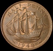 UK Half Penny 1948 George VI Bronze Coin WCA 1341