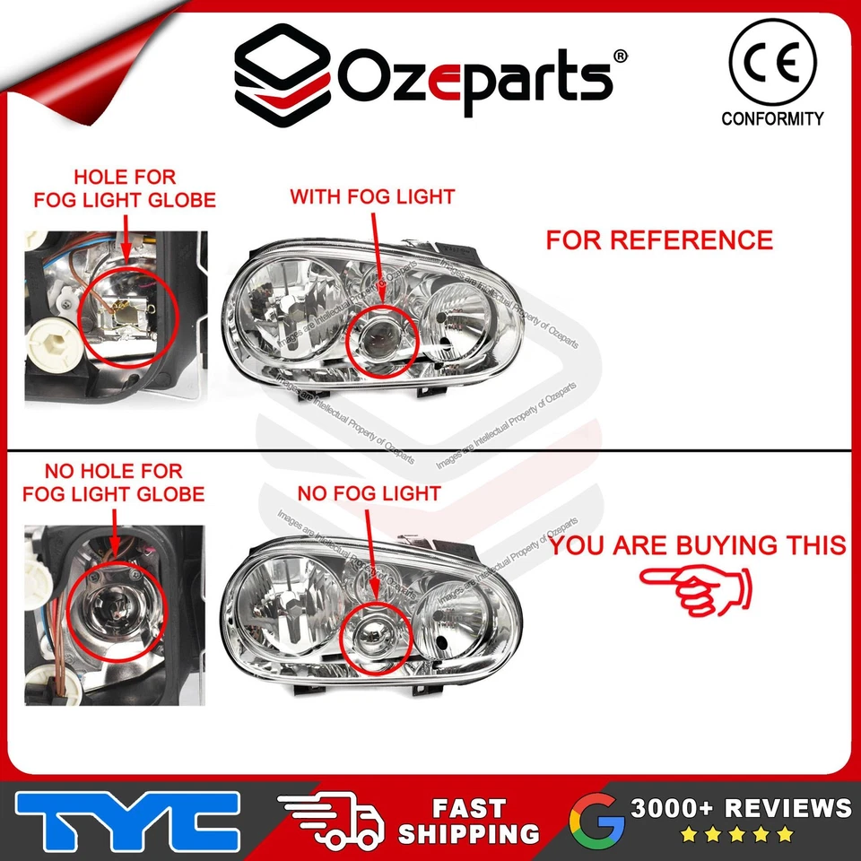 RH Right Head Light Lamp (Without Fog) For VW Volkswagen Golf 1998-2004 - image 2 of 4