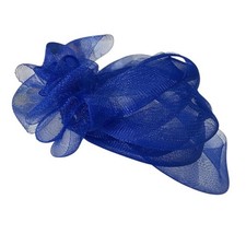 Vintage Royal Blue Mesh Veil Clip On Hat Church, Wedding, Derby, Tea Party Hat