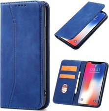 Oppo Flip Wallet Case with Card Slots & Stand - Magnetic Closure, Blue