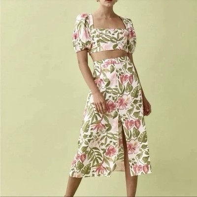 Reformation Jonas Floral Linen Two Piece Set - Size 10