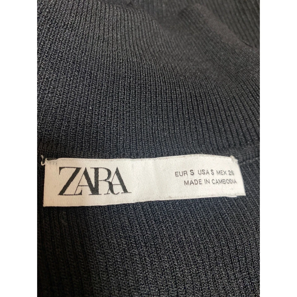 Suéter Top Zara Para Mujer Negro Acanalado Tejido Cuello Alto Un Hombro Manga Larga Talla S Foto 3 de 3