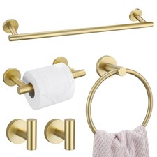 5 Pieces Brushed Gold Towel Bar Set, Upgraded Round Bathroom 5 A,