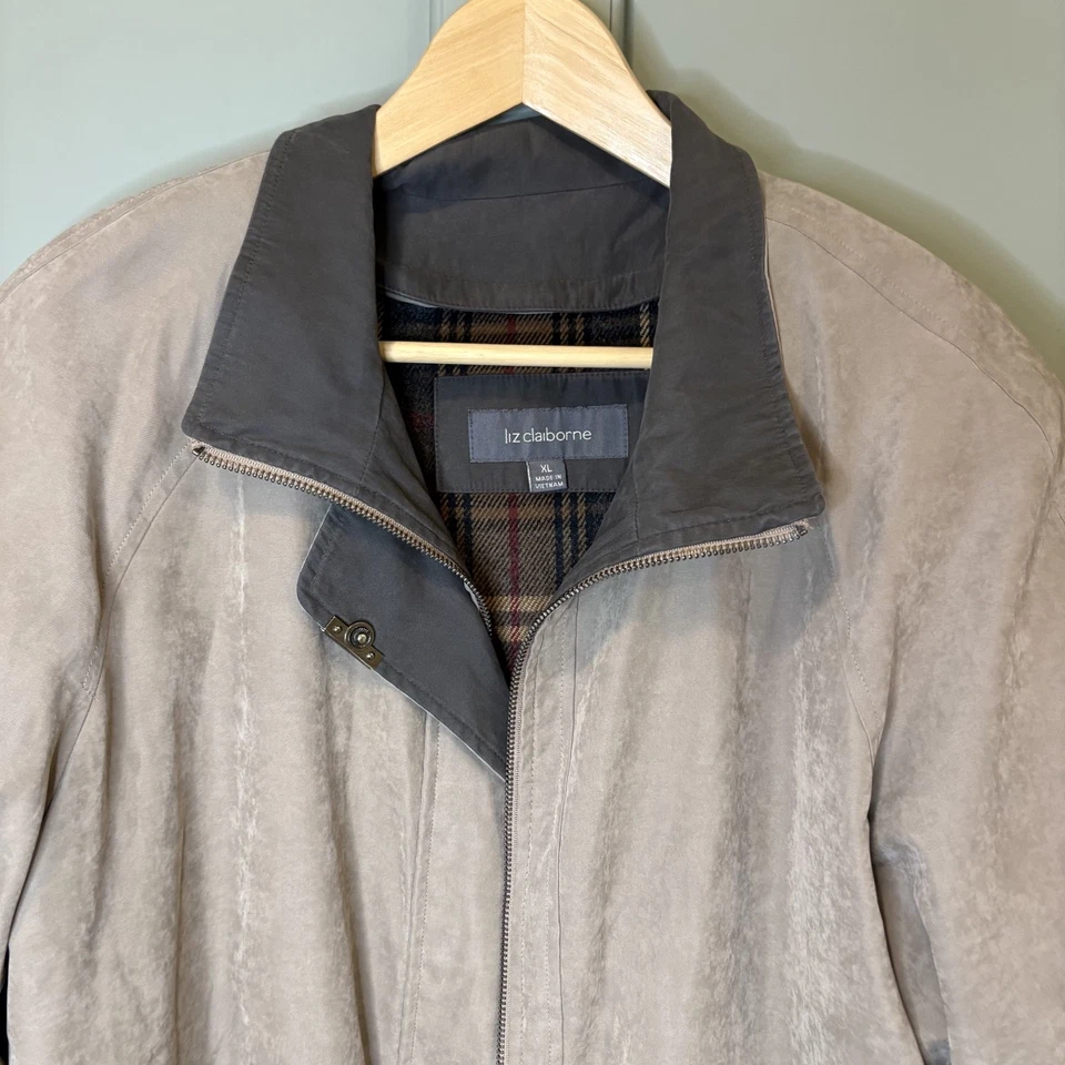 复古 Liz Claiborne 格子衬里夹克女式 XL 码全拉链外套 90 年代 — 第 2/4 张图片