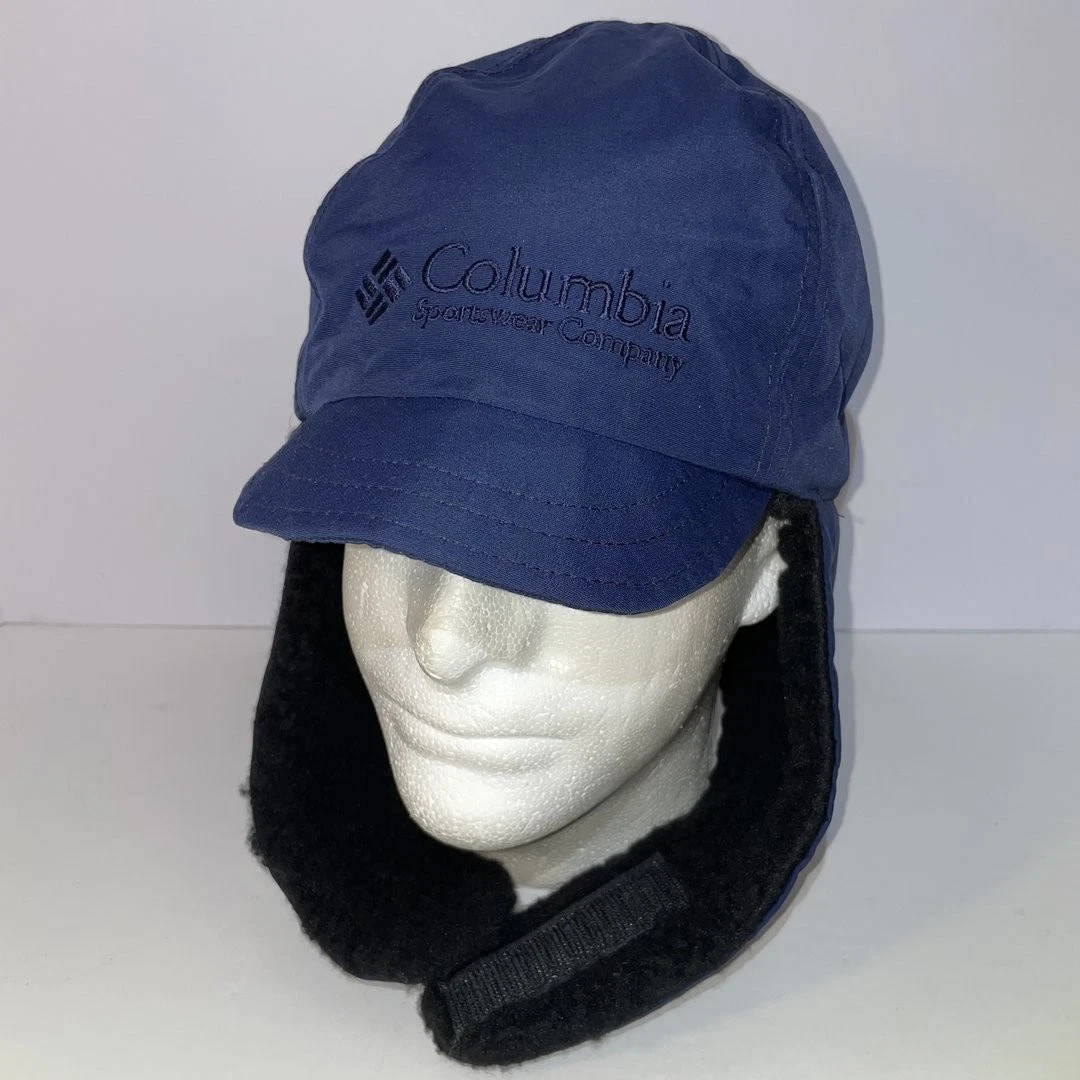 Columbia Vintage Fleece Trapper Hat Blue Water Resistant Size L/XL Made in USA