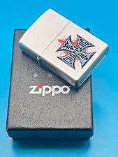 Brand New 2000 ZIPPO Lighter WEST COAST CHOPPERS CROSS Satin Chrome 25 Years Old