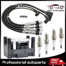 OEM Ignition Coil & 4X Iridium Spark Plug & 4X Wires for Seat Golf Jetta UF277